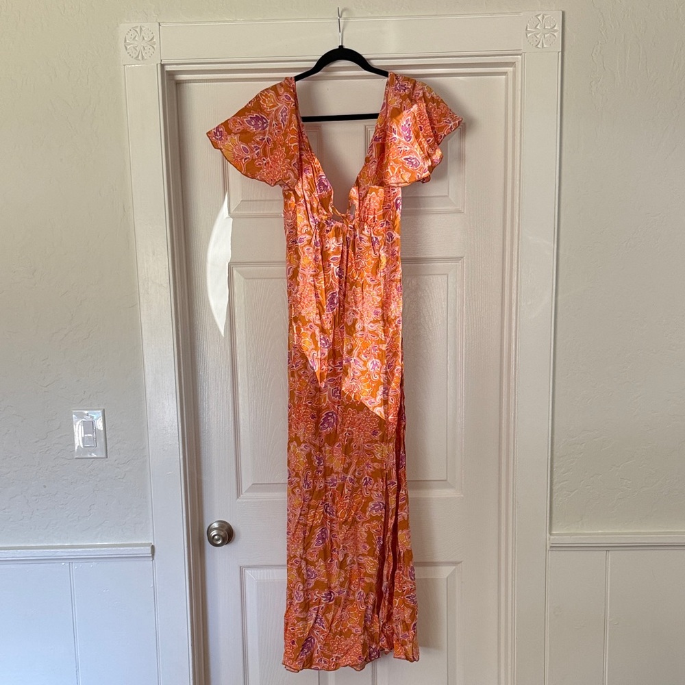 Elegant Orange Floral Maxi Dress